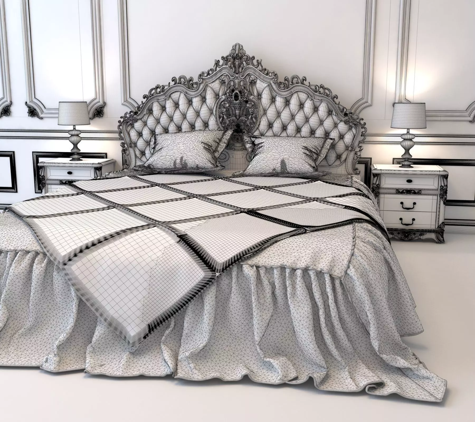 Classic European Style Bed Set 7 3D model_5