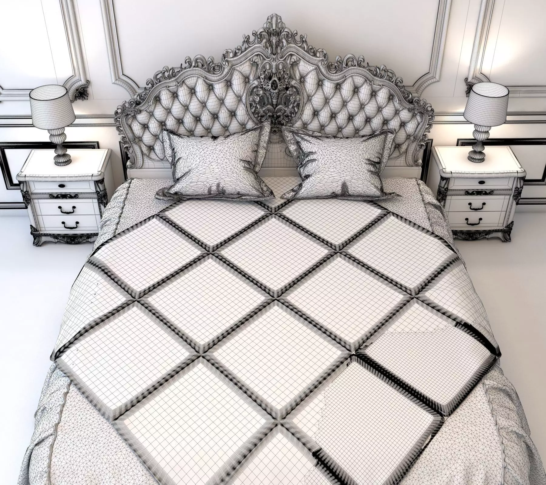 Classic European Style Bed Set 7 3D model_6