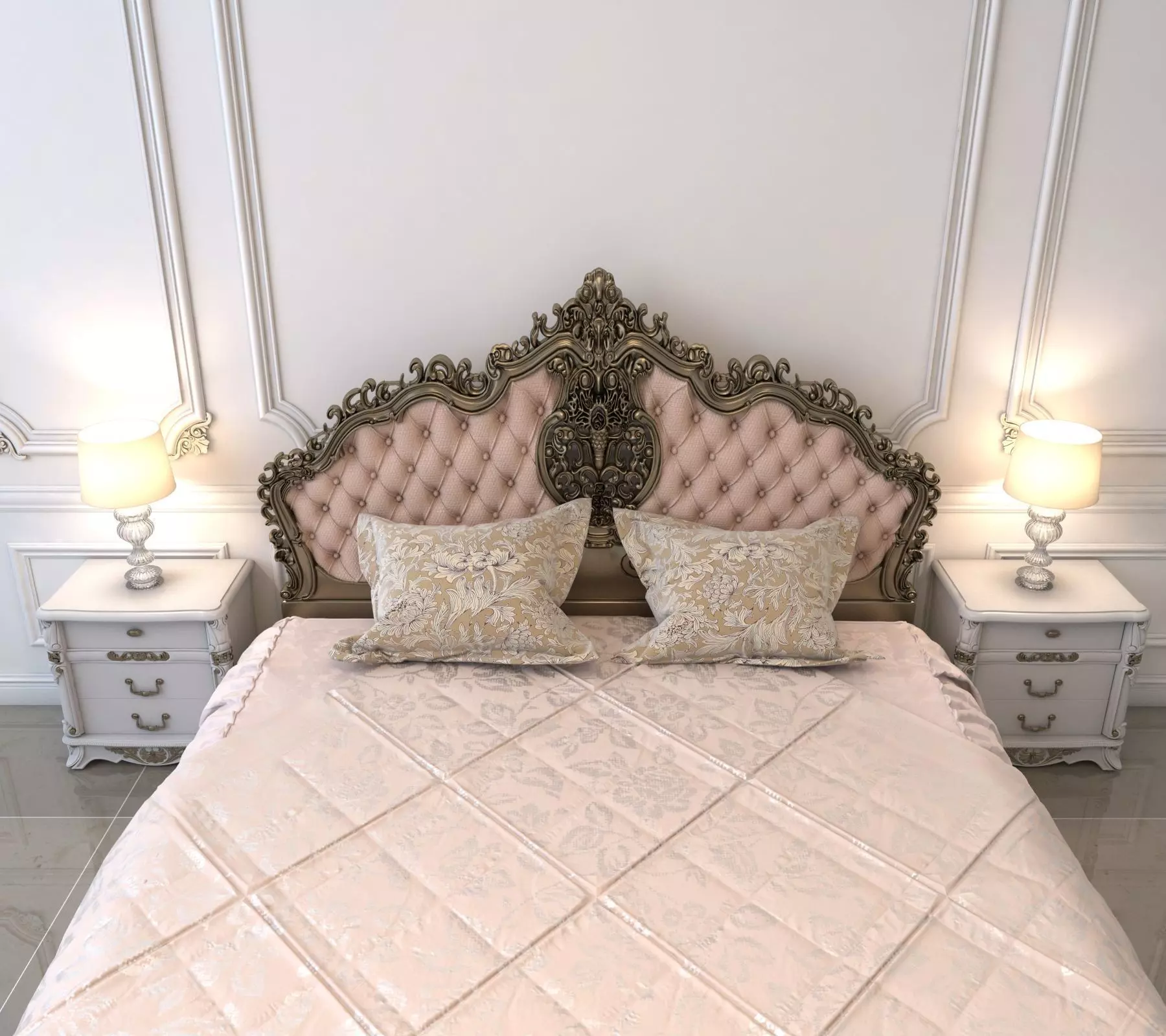 Classic European Style Bed Set 7 3D model_2