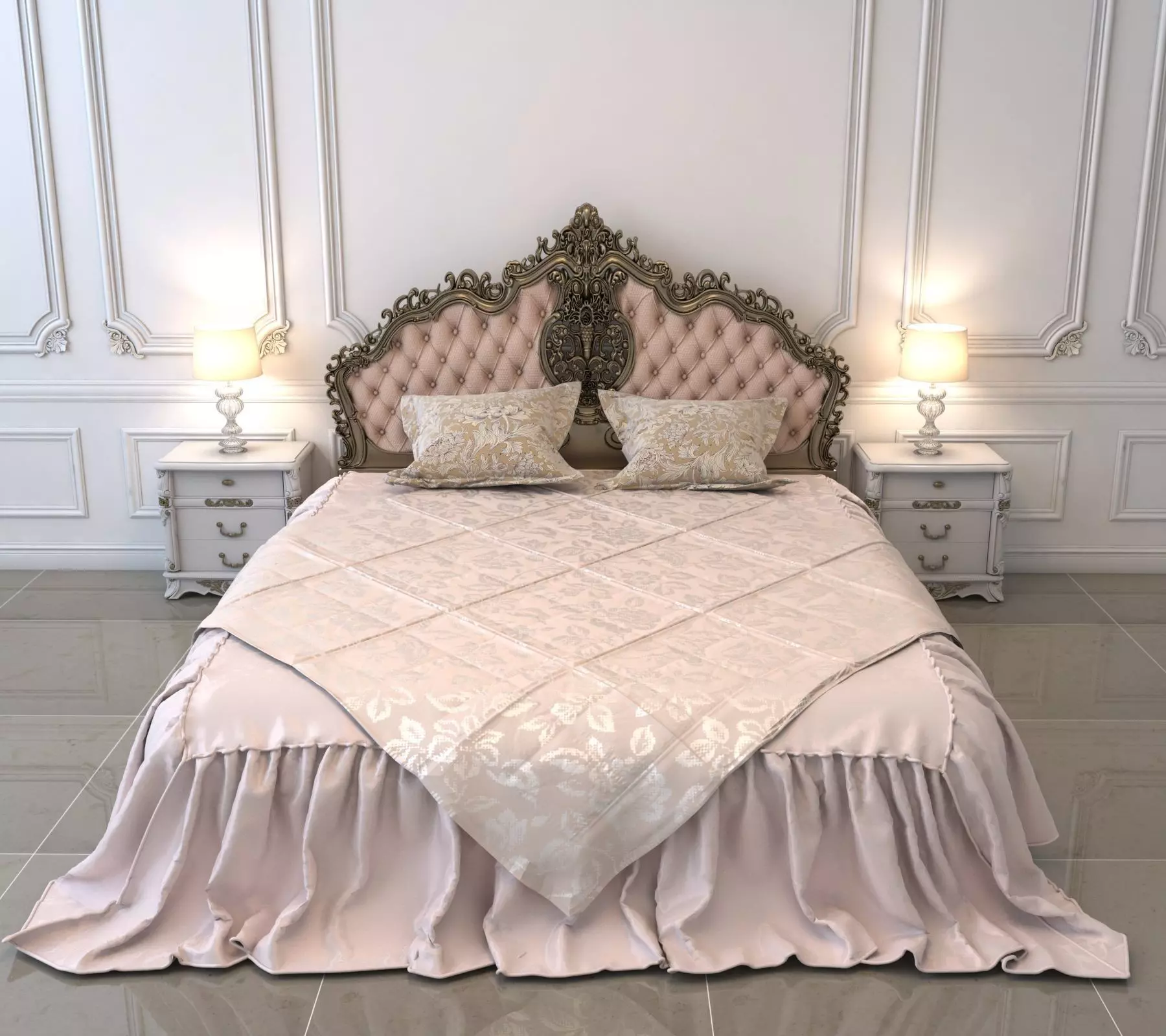 Classic European Style Bed Set 7 3D model_0