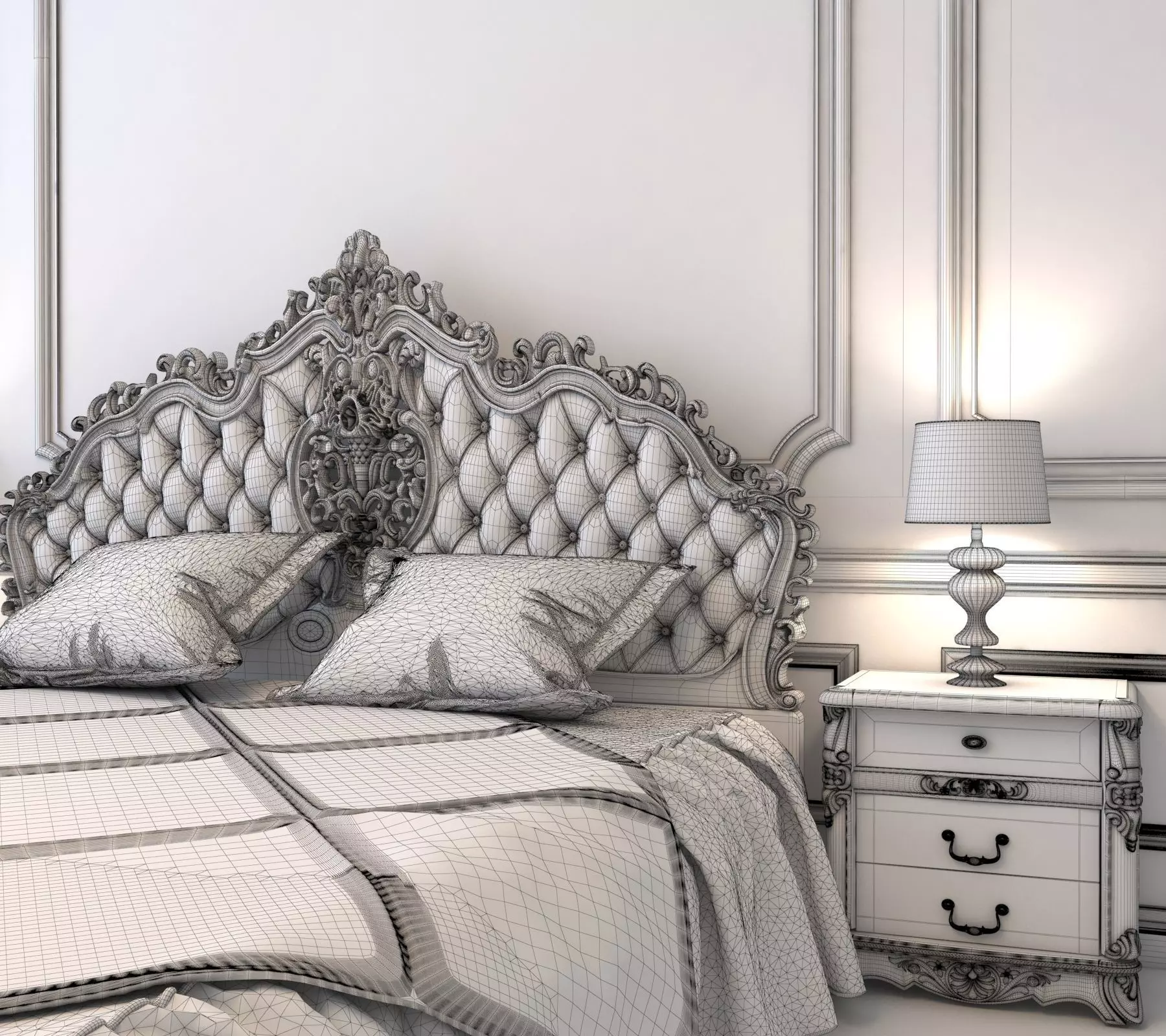 Classic European Style Bed Set 7 3D model_7