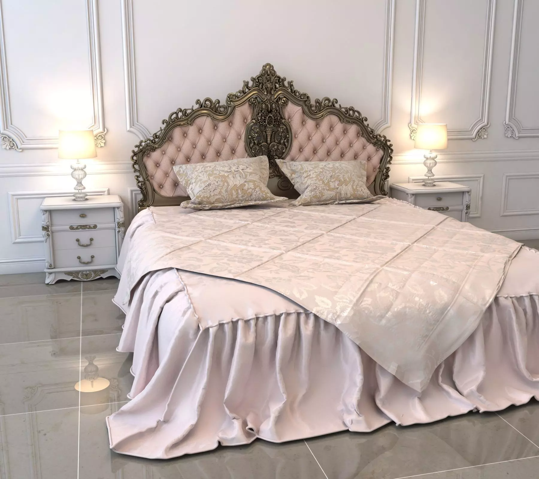 Classic European Style Bed Set 7 3D model_4