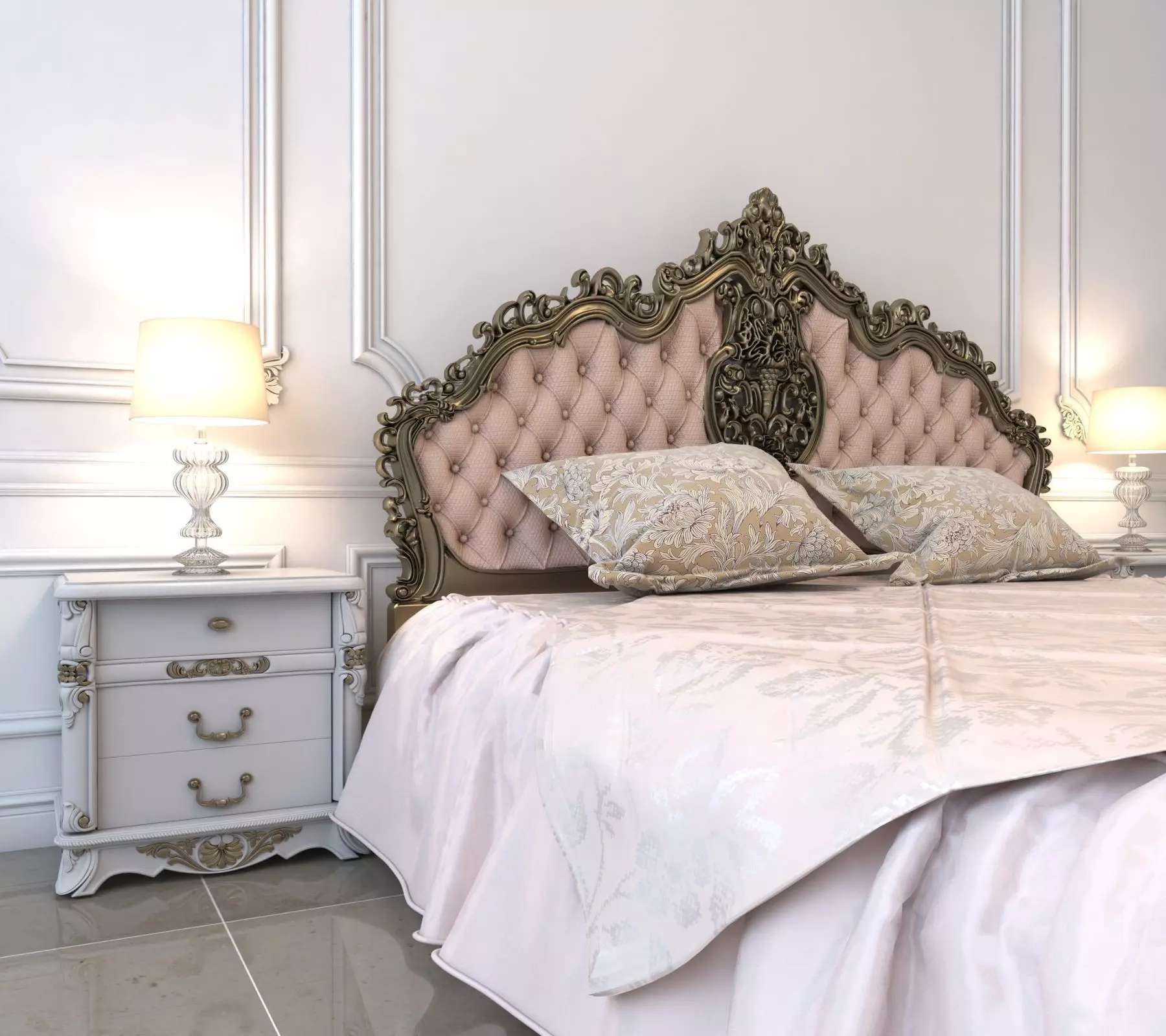 Classic European Style Bed Set 7 3D model_1