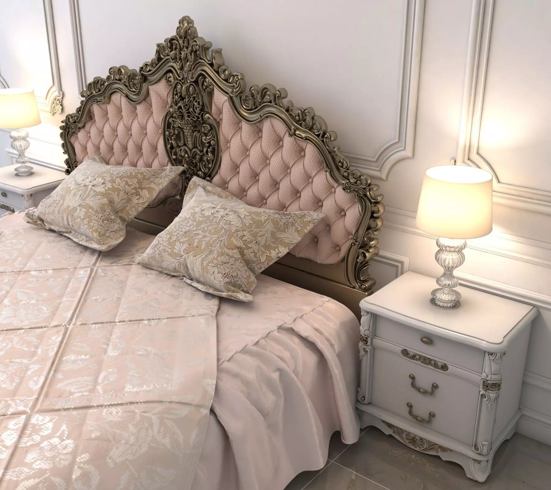 Classic European Style Bed Set 7 3D model_3