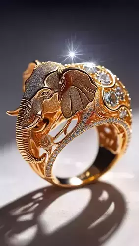 Luxury Elephant Ring 3DDiamonds Gold Trunk Detail