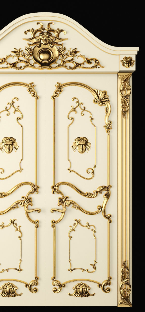 Luxury Classic baroque carved door 3D model_2