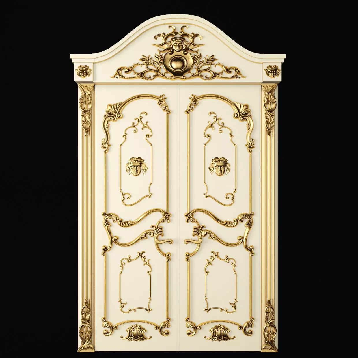 Luxury Classic baroque carved door 3D model_0
