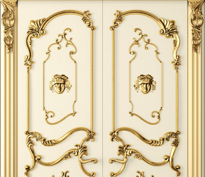 Luxury Classic baroque carved door 3D model_5