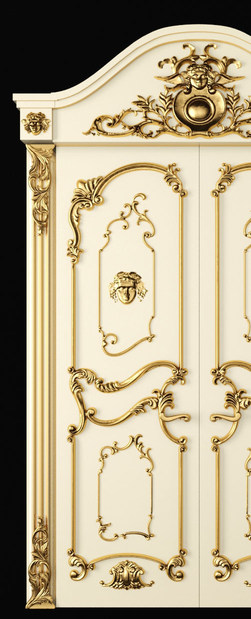 Luxury Classic baroque carved door 3D model_6