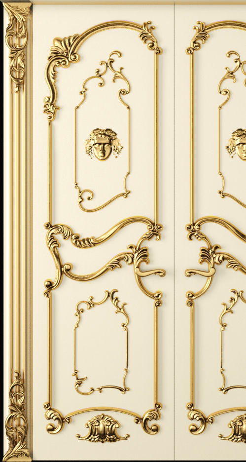 Luxury Classic baroque carved door 3D model_4