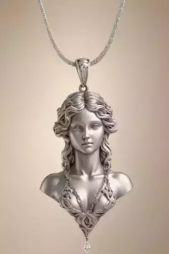 Luxury Goddess Bust Pendant 3D Silver Chains Diamond Drop