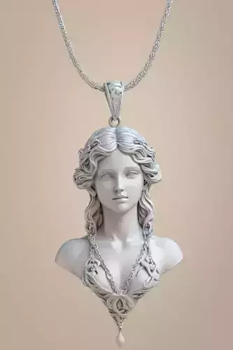 Luxury Goddess Bust Pendant 3D Silver Chains Diamond Drop