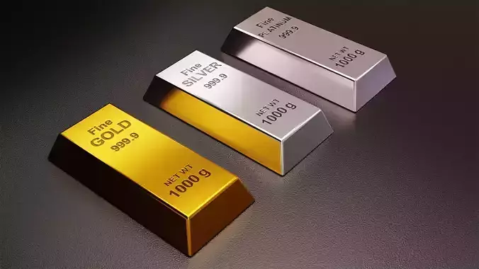 Gold - Silver and Platinum Bars 3D model