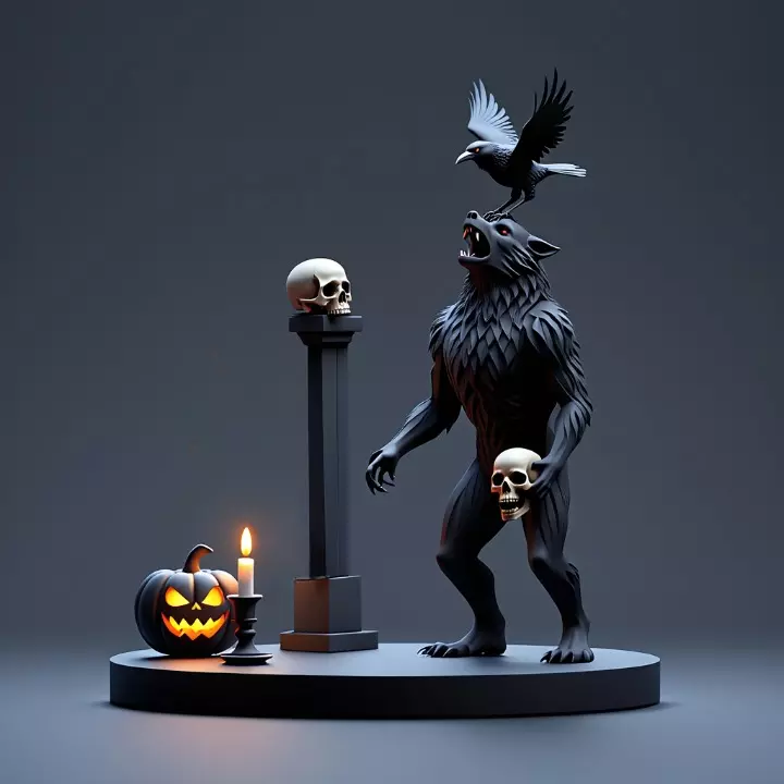 2526Halloween Werewolf with Skull and Grave Scene 3D Model 3D print model
