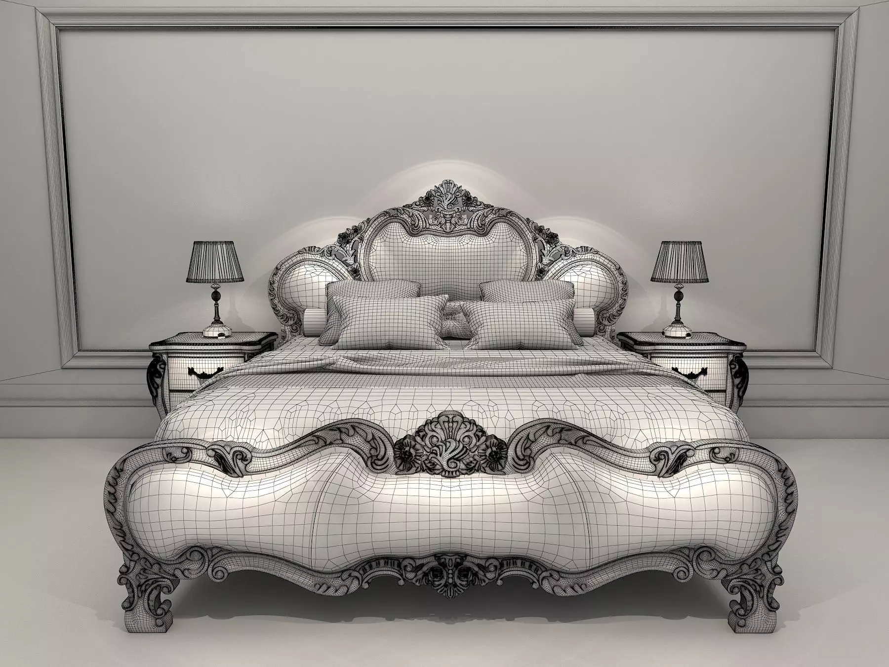 Classic European Style Bed Set 9 3D model_7