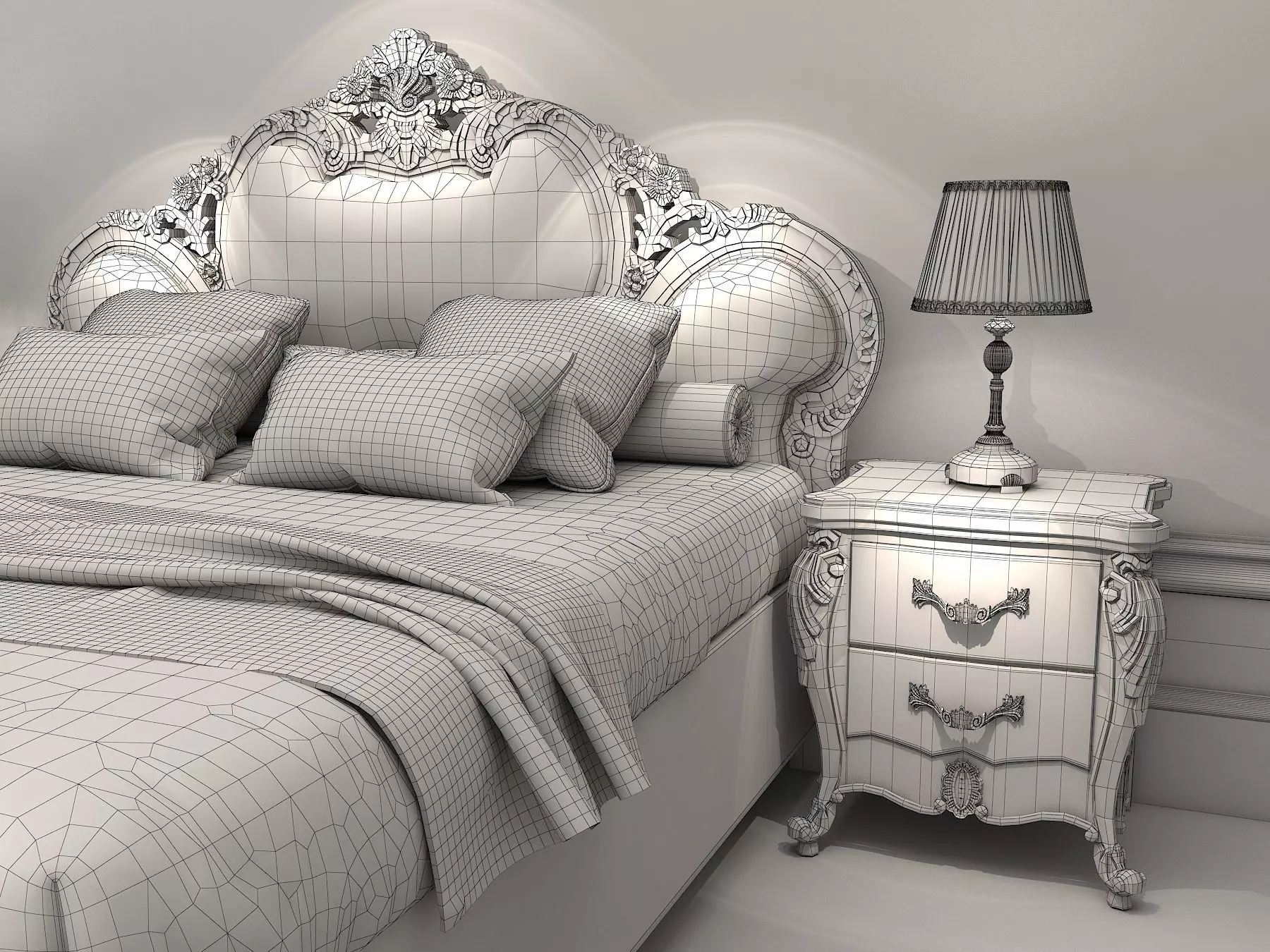 Classic European Style Bed Set 9 3D model_8