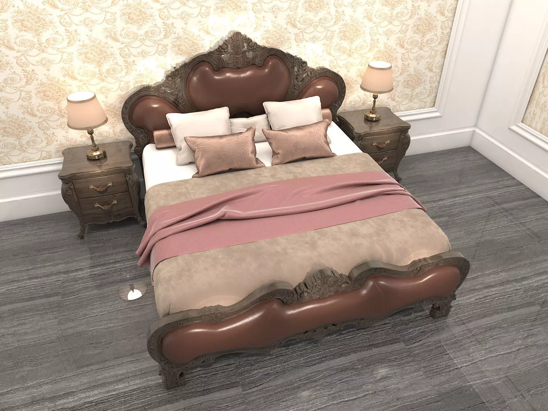 Classic European Style Bed Set 9 3D model_4