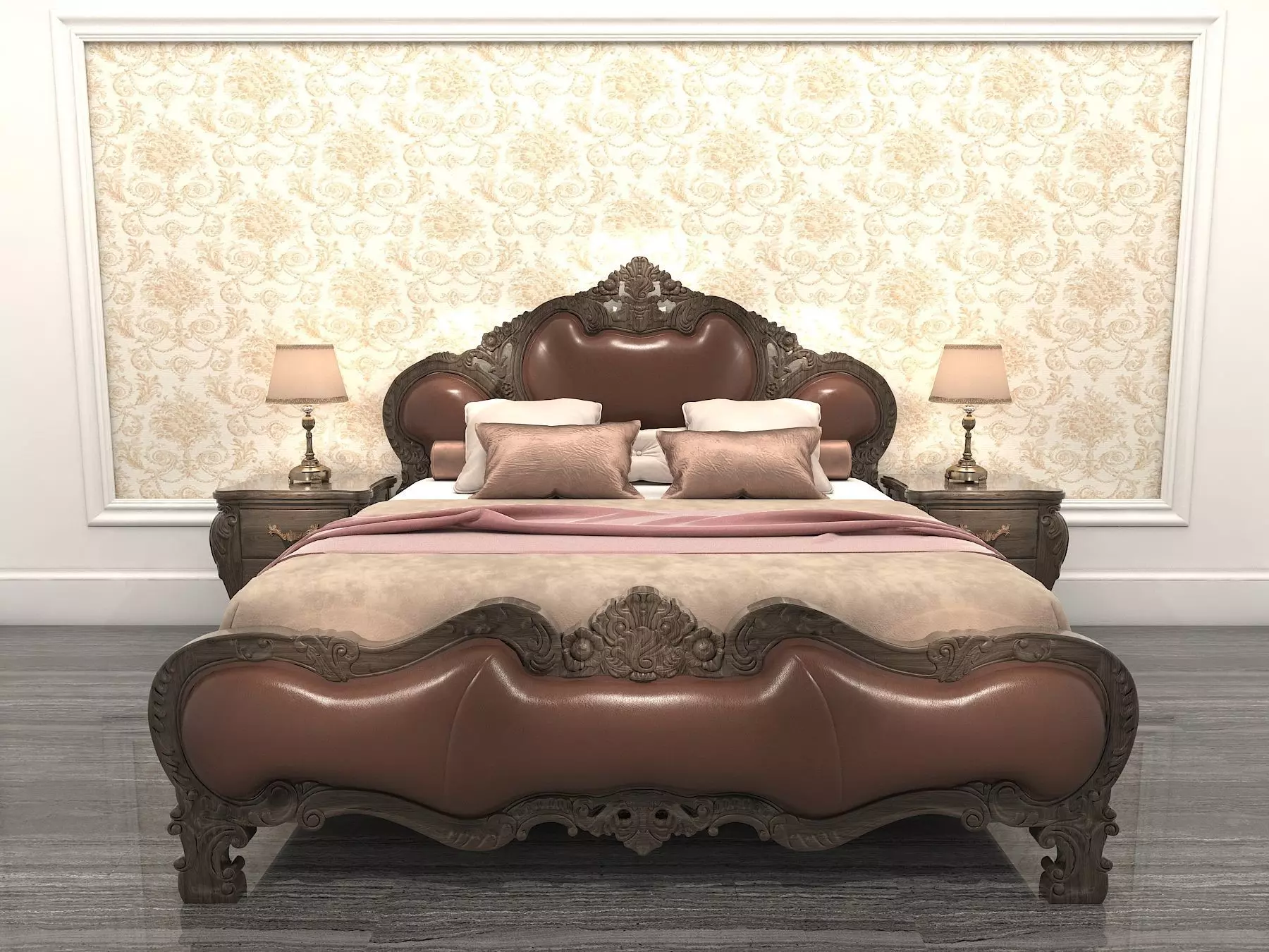 Classic European Style Bed Set 9 3D model_1