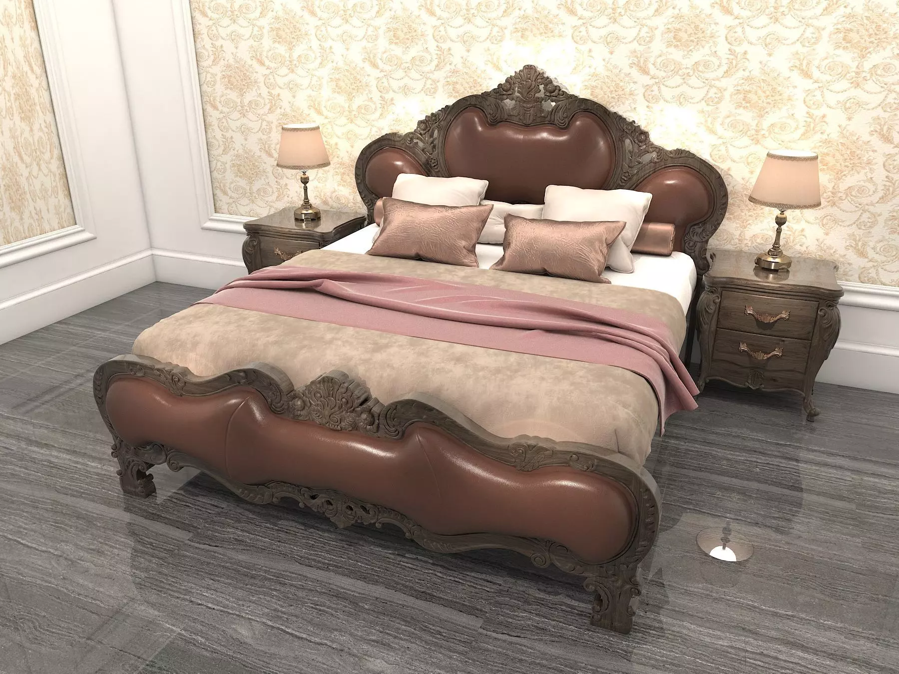 Classic European Style Bed Set 9 3D model_0
