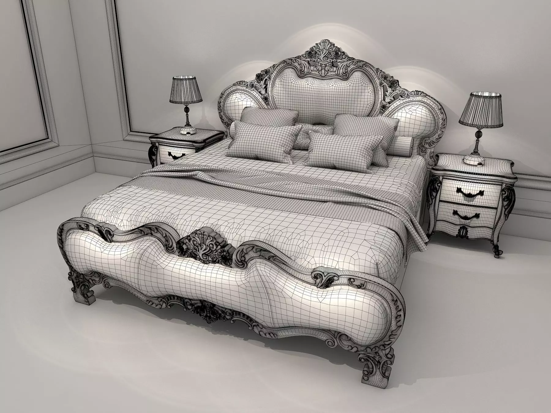 Classic European Style Bed Set 9 3D model_6