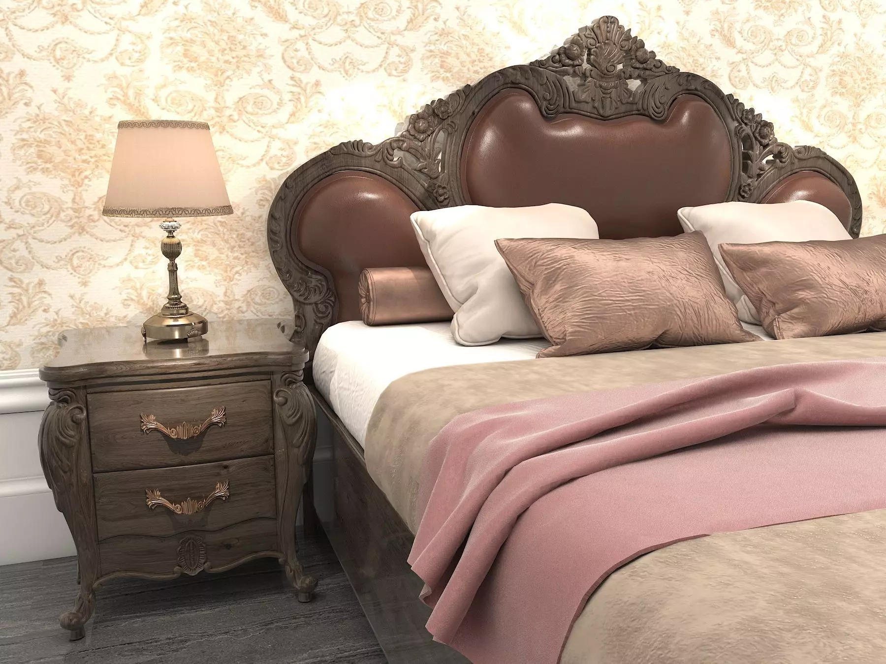 Classic European Style Bed Set 9 3D model_3