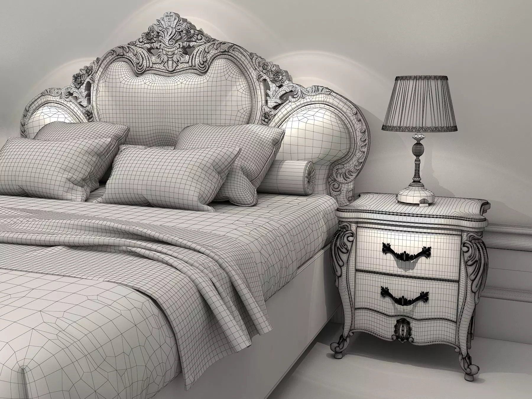 Classic European Style Bed Set 9 3D model_9