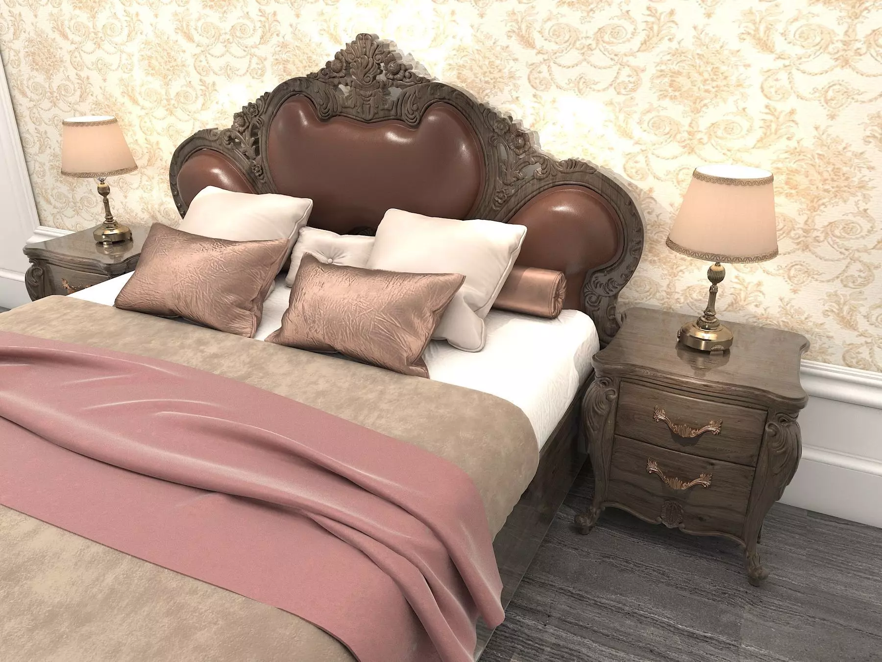 Classic European Style Bed Set 9 3D model_5