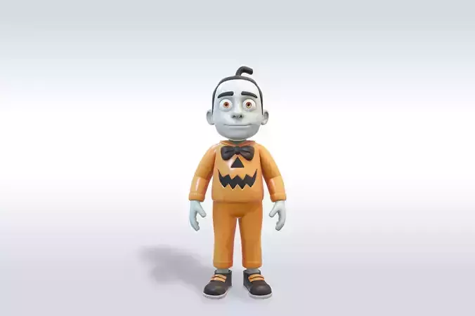 Cheerful Pumpkin Boy Halloween Character 3D model