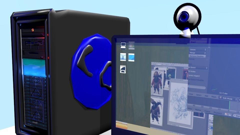 Keyboard mouse and screen animated and rigged Low-poly 3D model_5