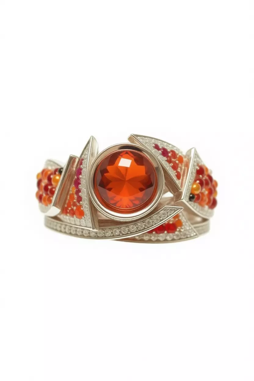 Luxury Fire Gem Ring 3D Orange Red Gems Diamond Pave Low-poly 3D model_1