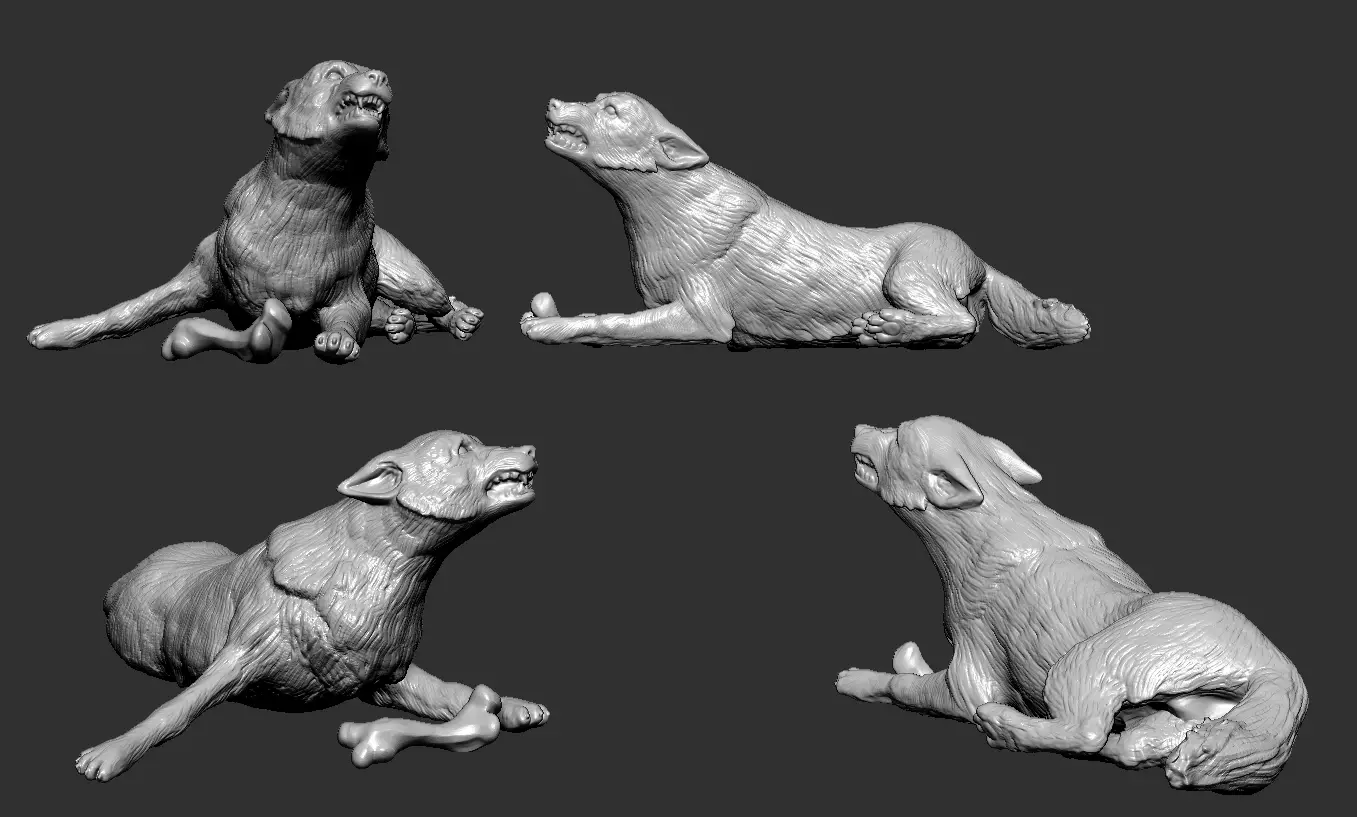 Dog with bone 3D print model_0