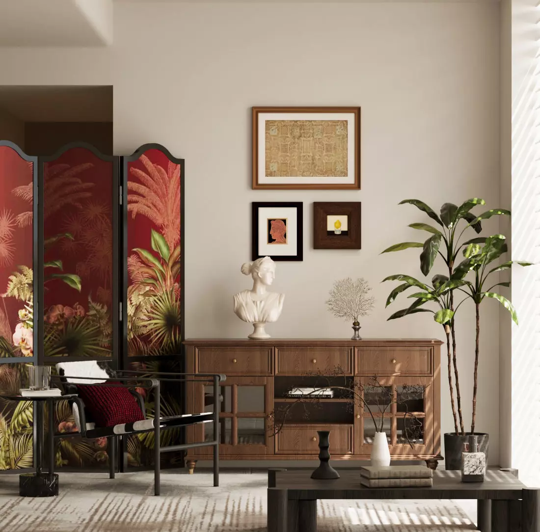 Decorative cabinet and leisure chair 3D model_0