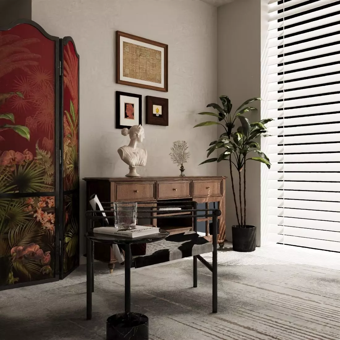 Decorative cabinet and leisure chair 3D model_1