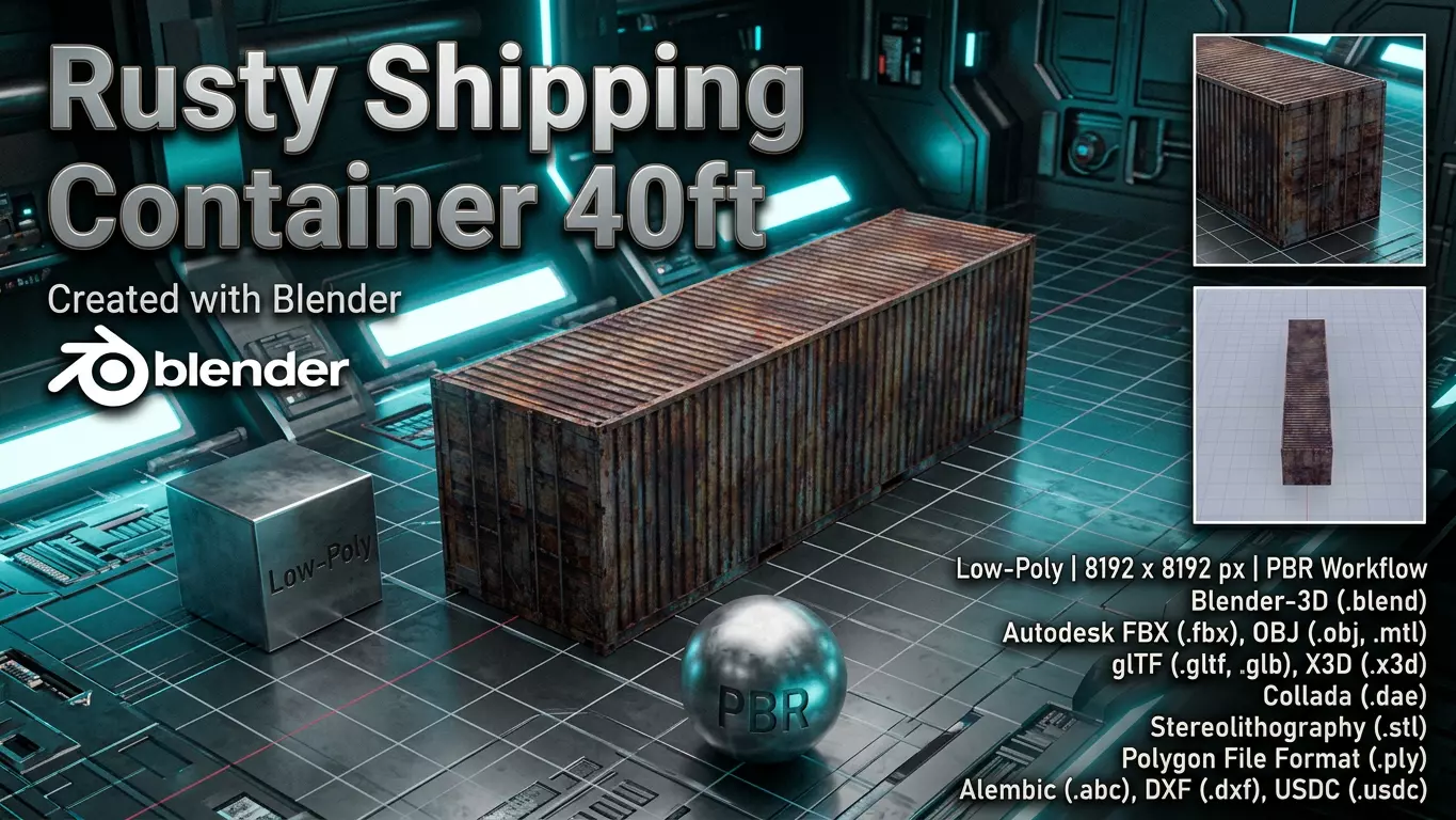 Rusty Cargo-Container 40ft Low-poly 3D model