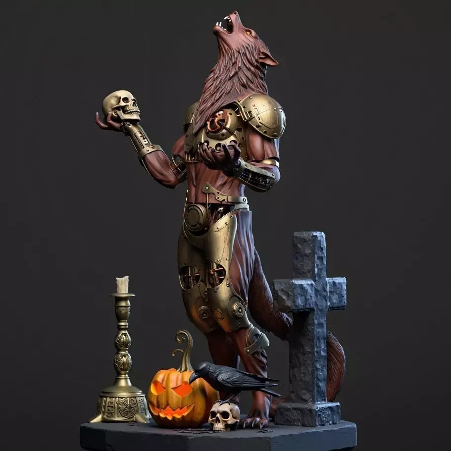 2527Halloween Werewolf with Skull and Grave Scene 3D Model 3D print model_5
