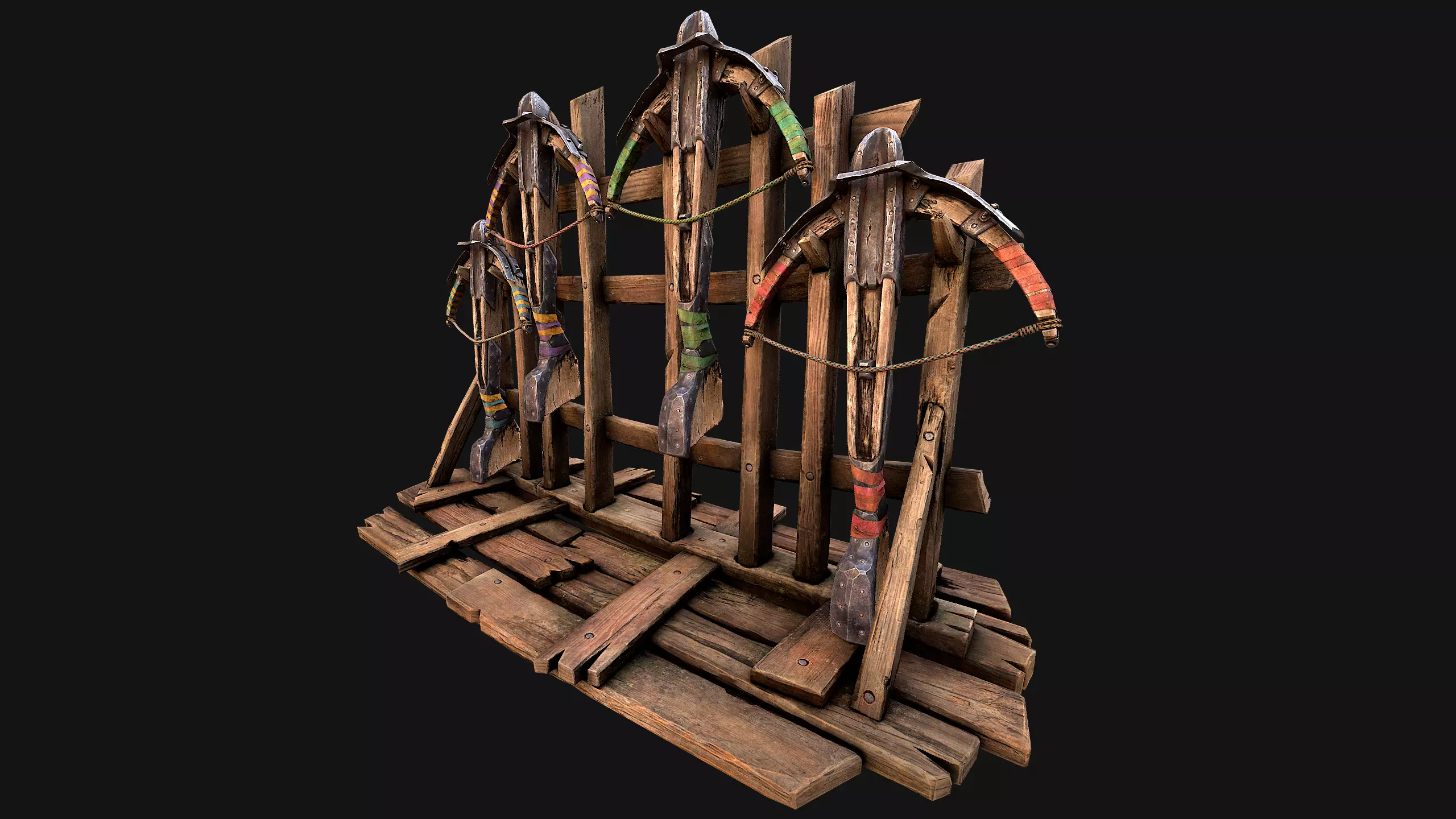 Medieval Crossbow Weapon Rack Stand Armory Pack Low-poly 3D model_28