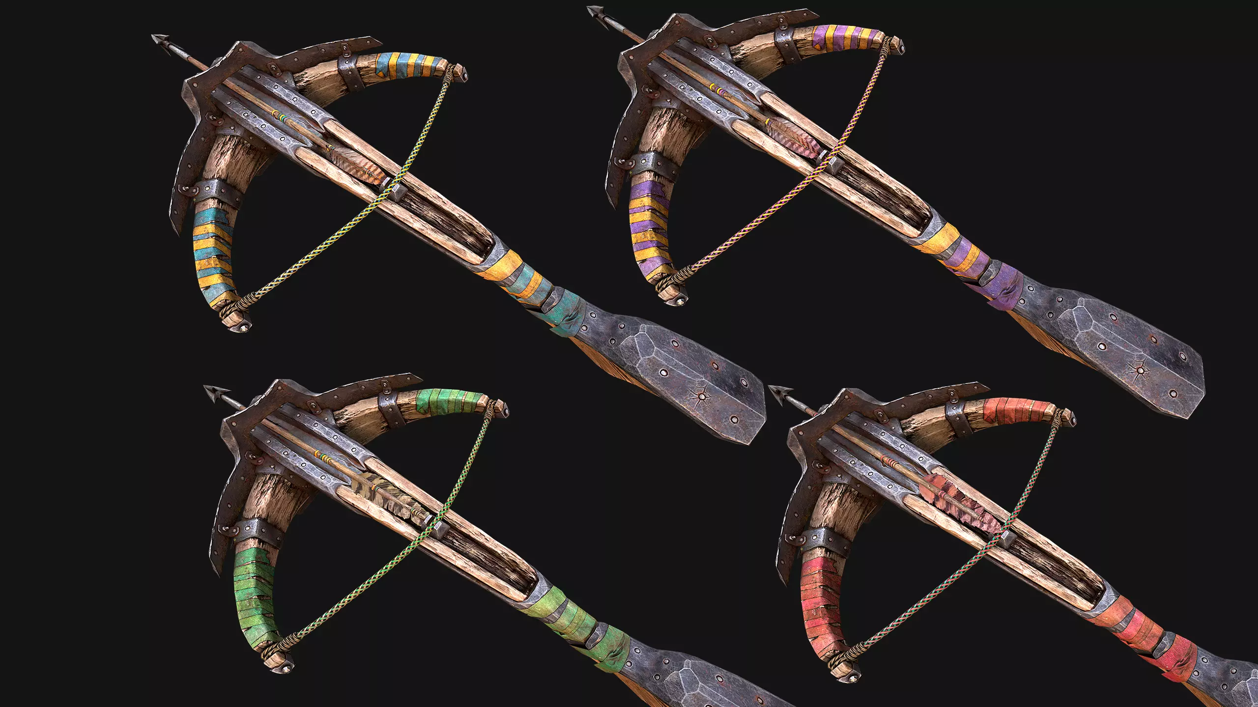 Medieval Crossbow Weapon Rack Stand Armory Pack Low-poly 3D model_3