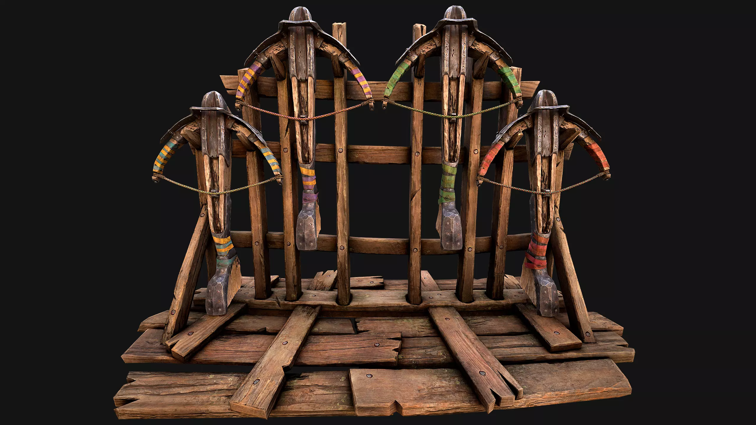 Medieval Crossbow Weapon Rack Stand Armory Pack Low-poly 3D model_21