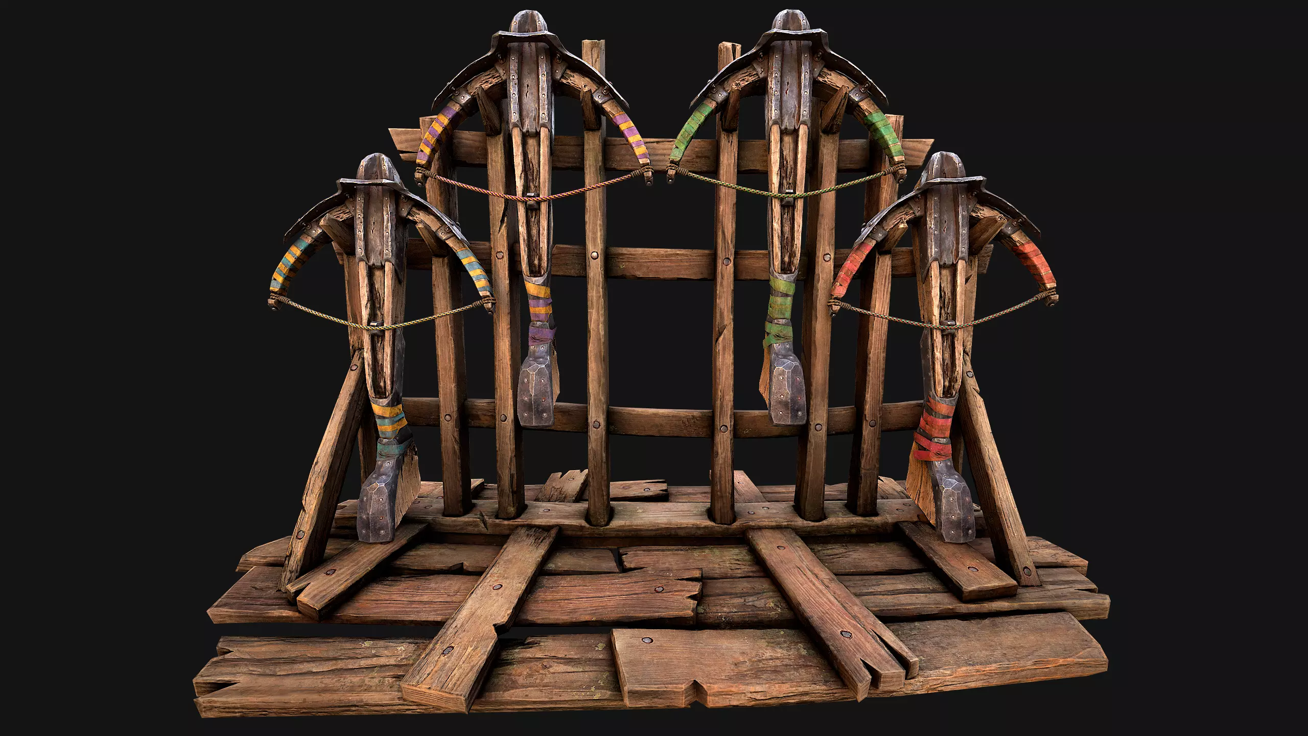 Medieval Crossbow Weapon Rack Stand Armory Pack Low-poly 3D model_26