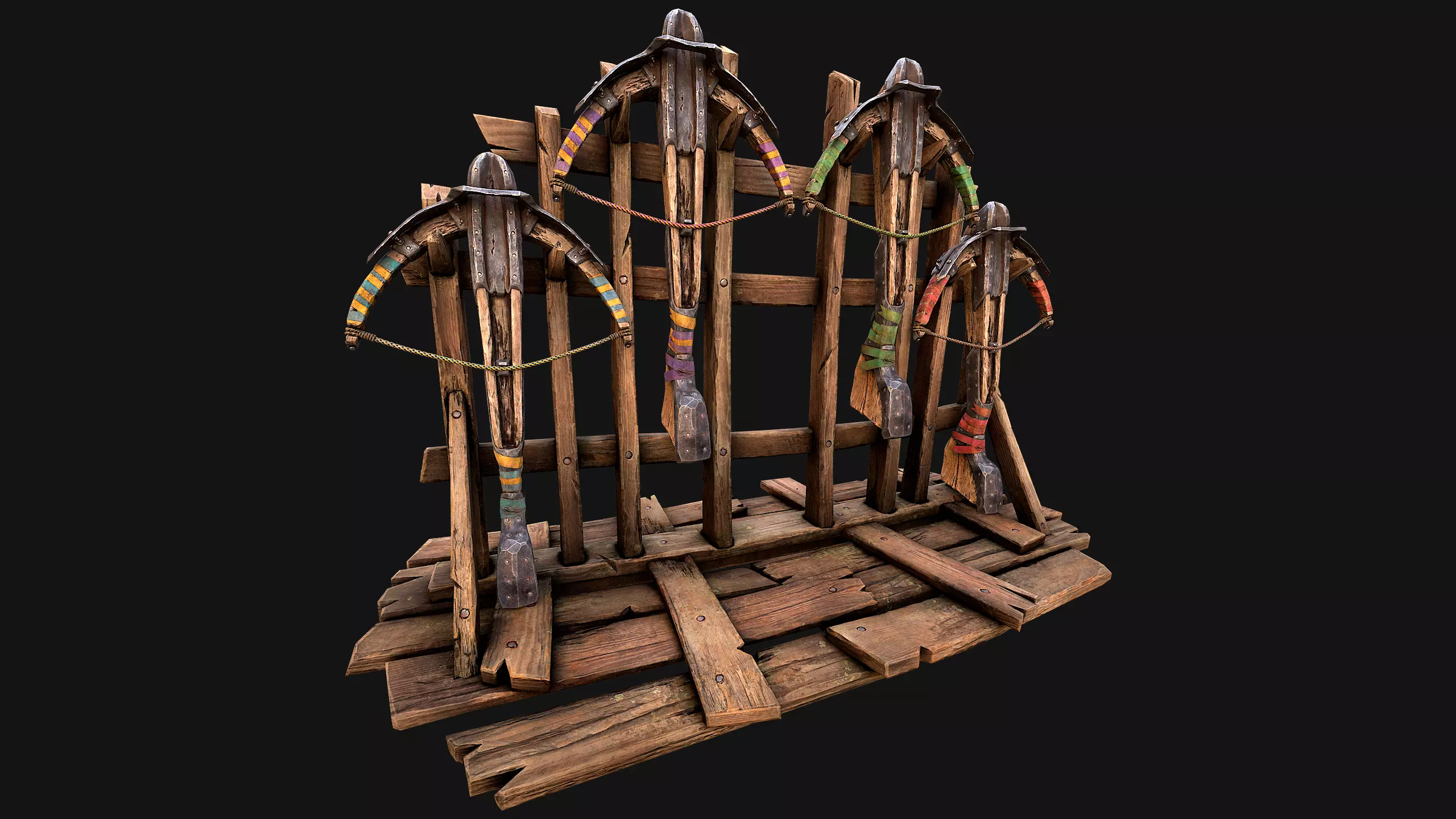 Medieval Crossbow Weapon Rack Stand Armory Pack Low-poly 3D model_27