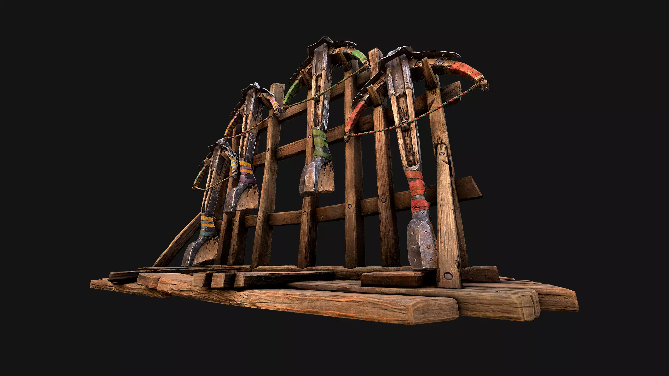 Medieval Crossbow Weapon Rack Stand Armory Pack Low-poly 3D model_29