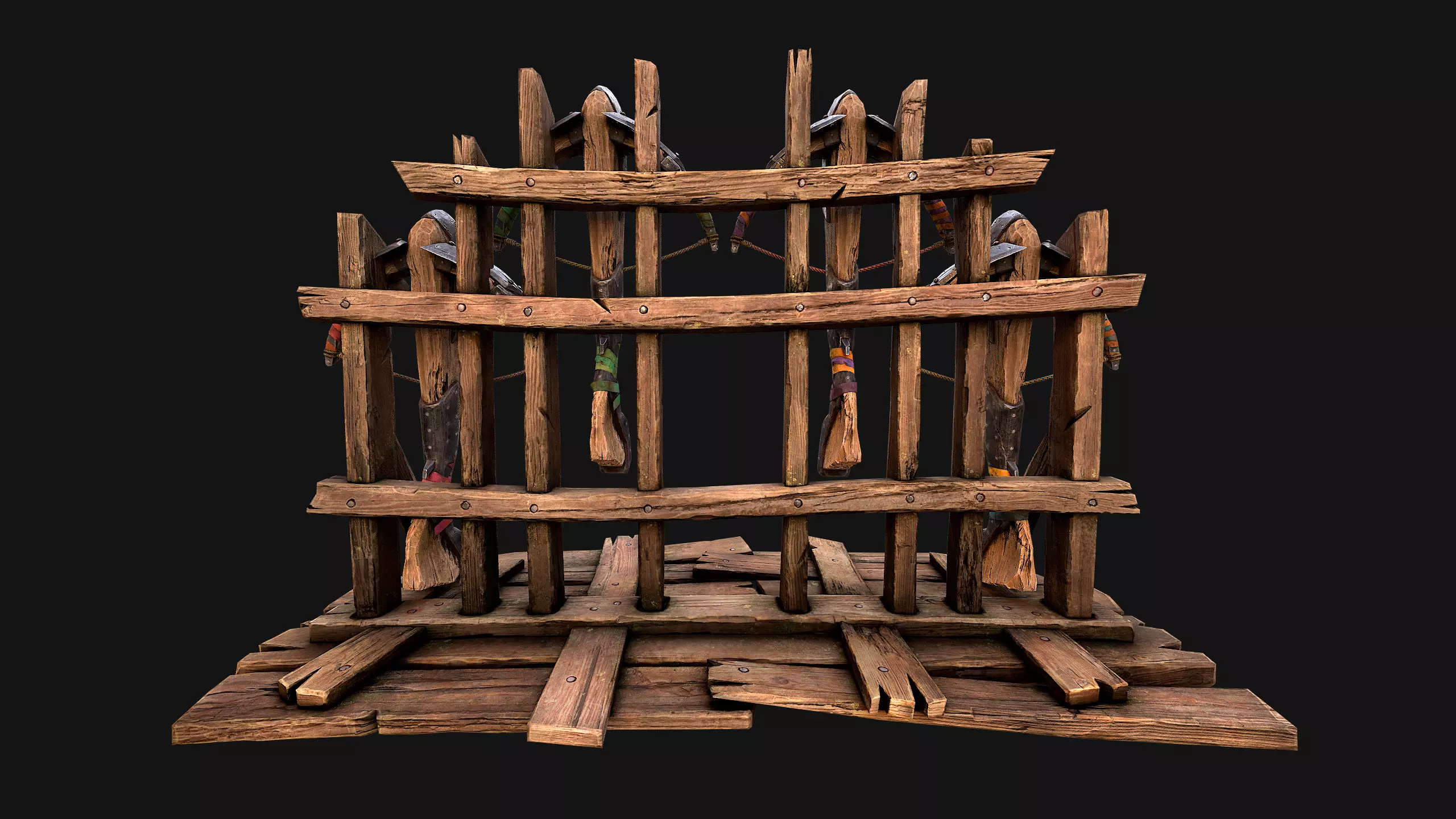 Medieval Crossbow Weapon Rack Stand Armory Pack Low-poly 3D model_32