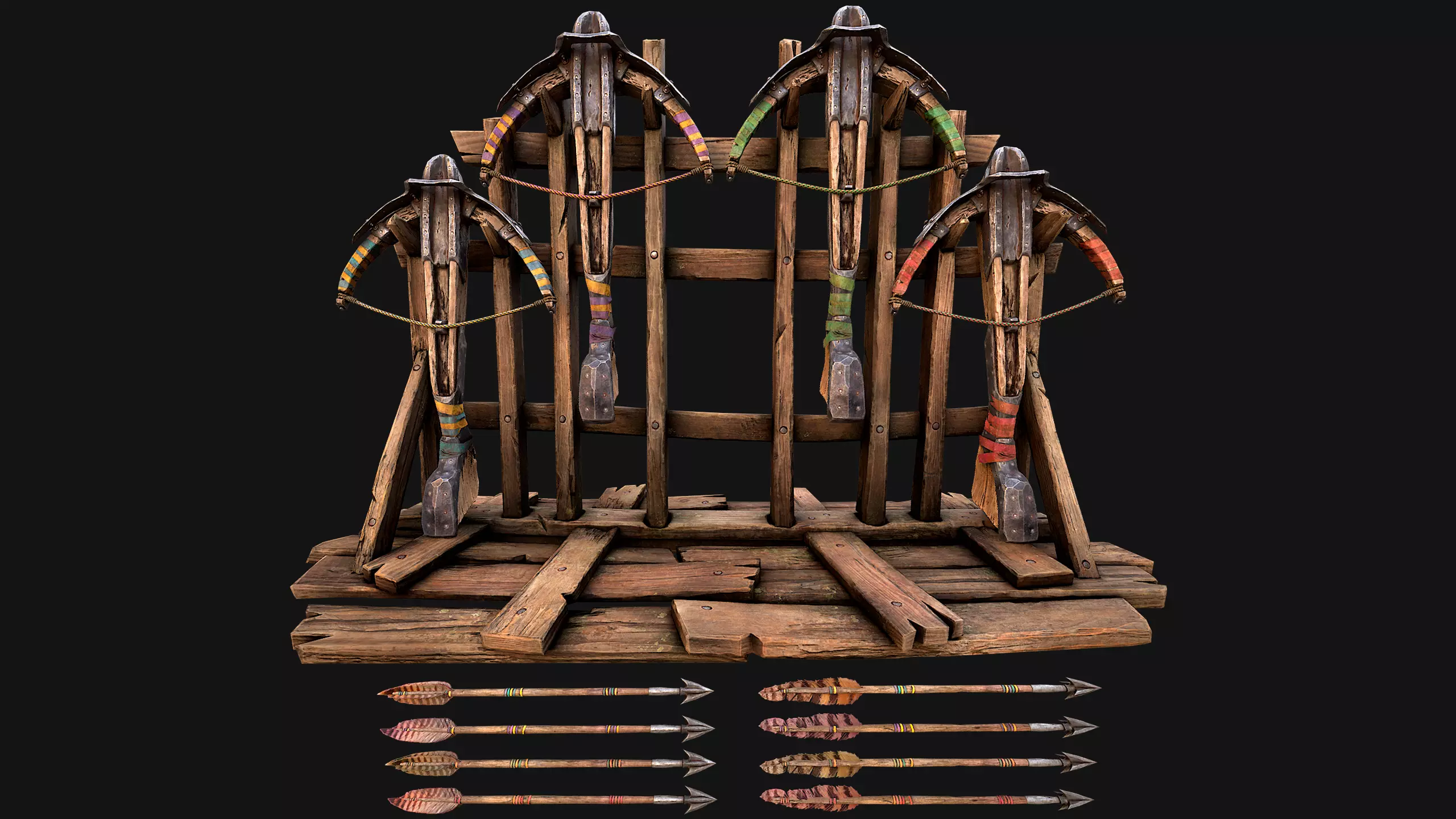Medieval Crossbow Weapon Rack Stand Armory Pack Low-poly 3D model_2