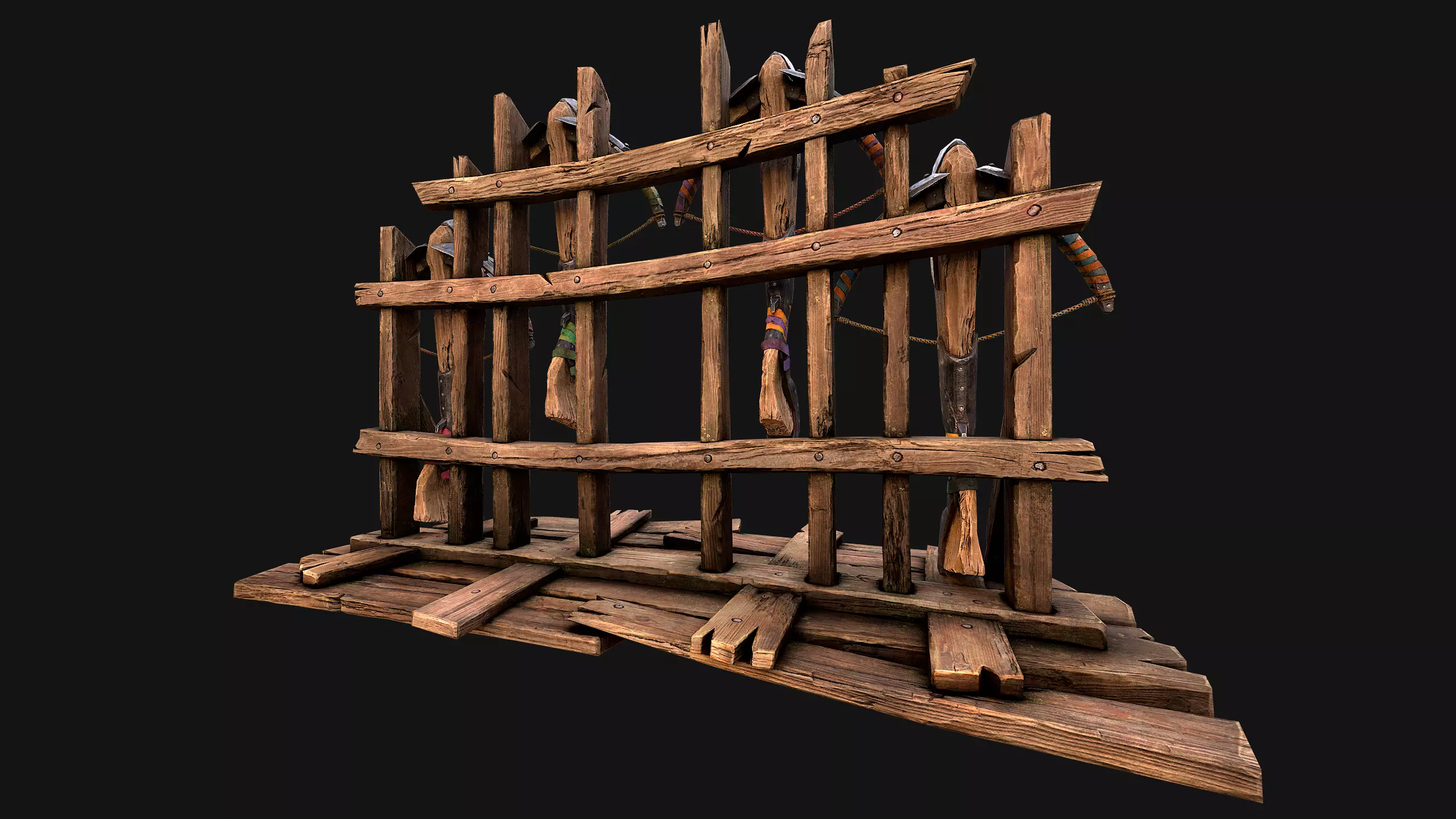 Medieval Crossbow Weapon Rack Stand Armory Pack Low-poly 3D model_31