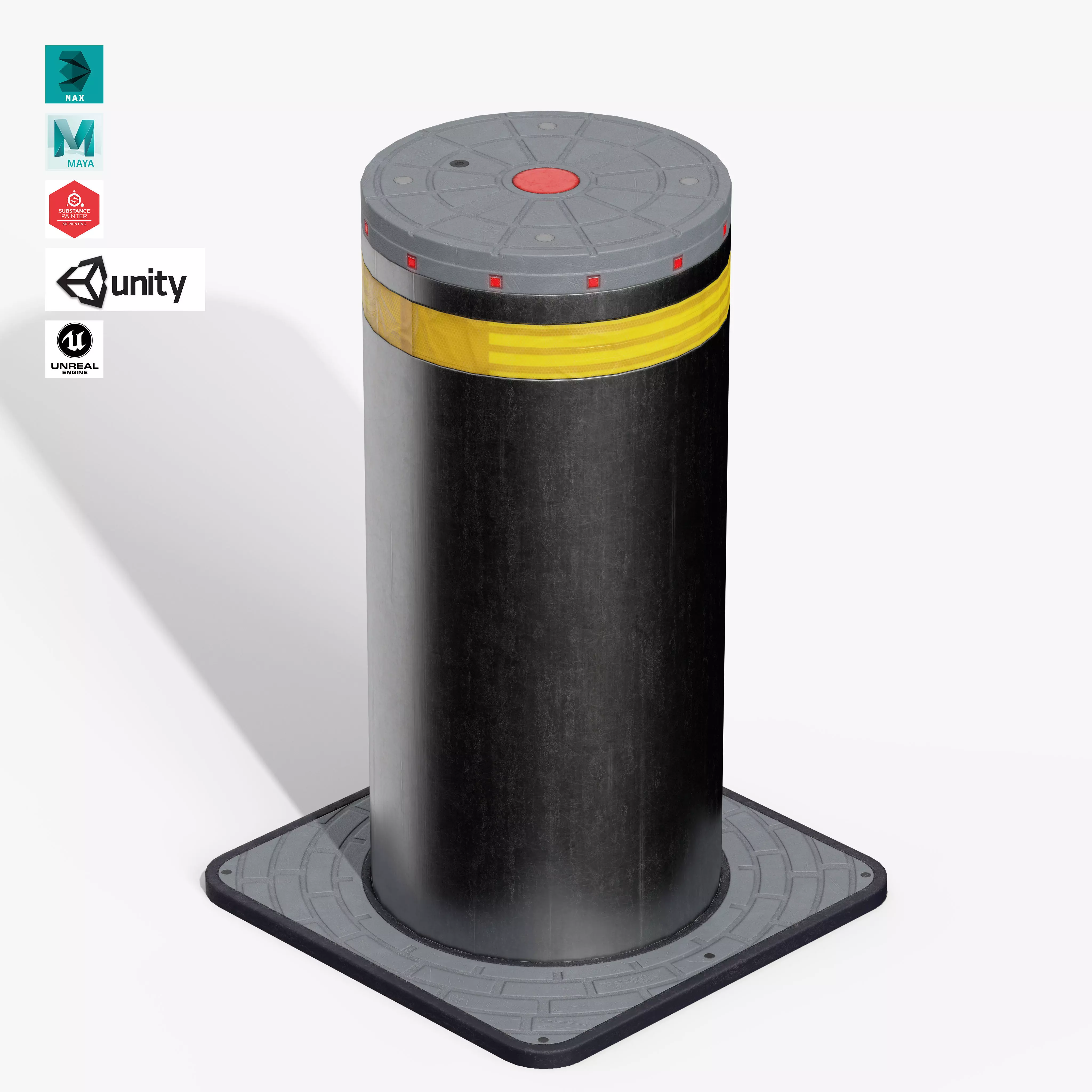 Hydraulic Bollard Low-poly 3D model_0