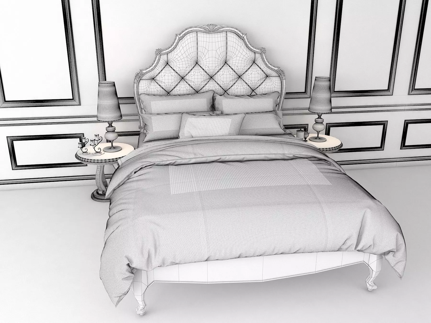 Classic European Style Bed Set 13 3D model_7