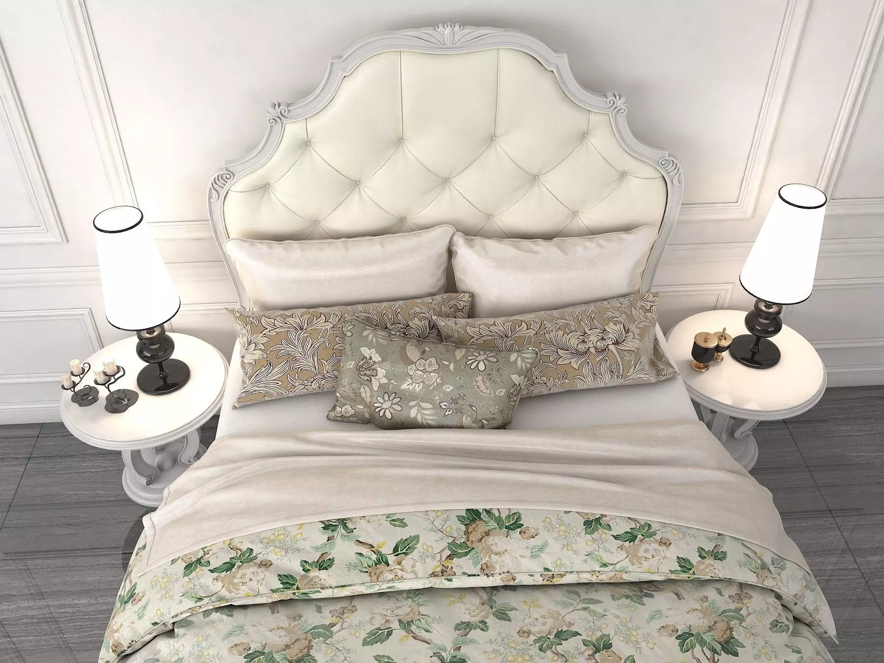 Classic European Style Bed Set 13 3D model_6