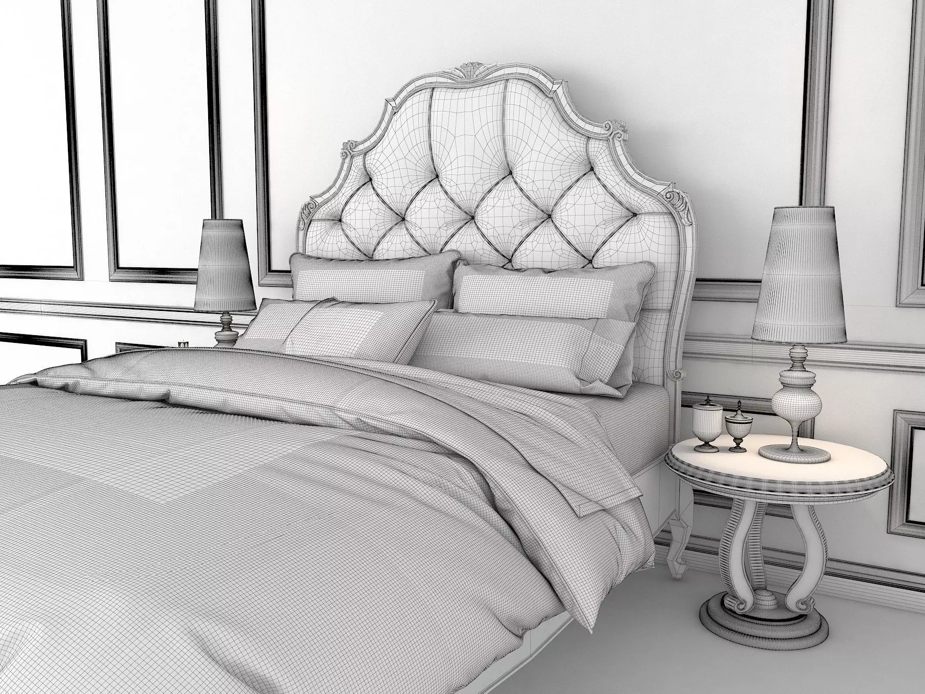 Classic European Style Bed Set 13 3D model_8