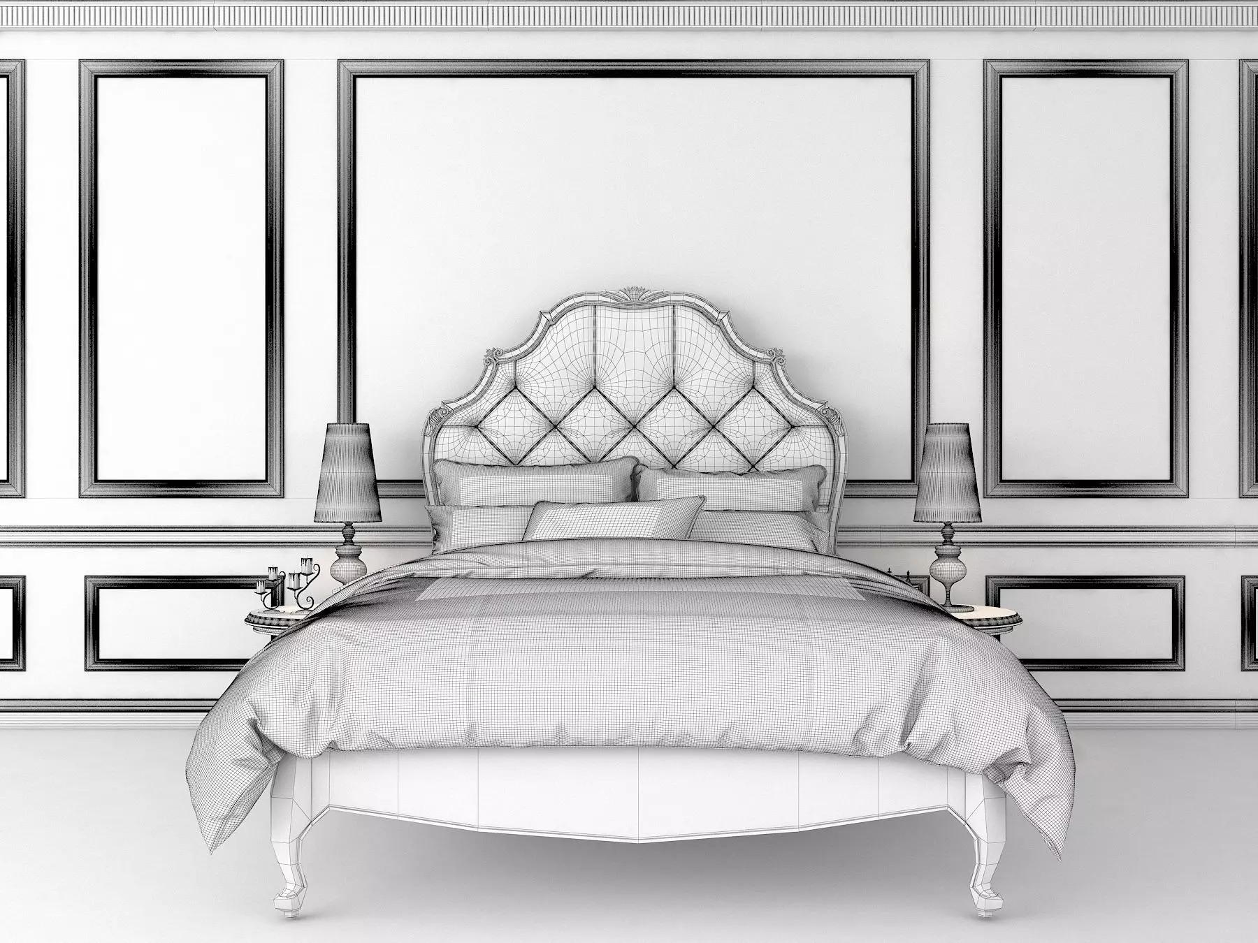 Classic European Style Bed Set 13 3D model_9
