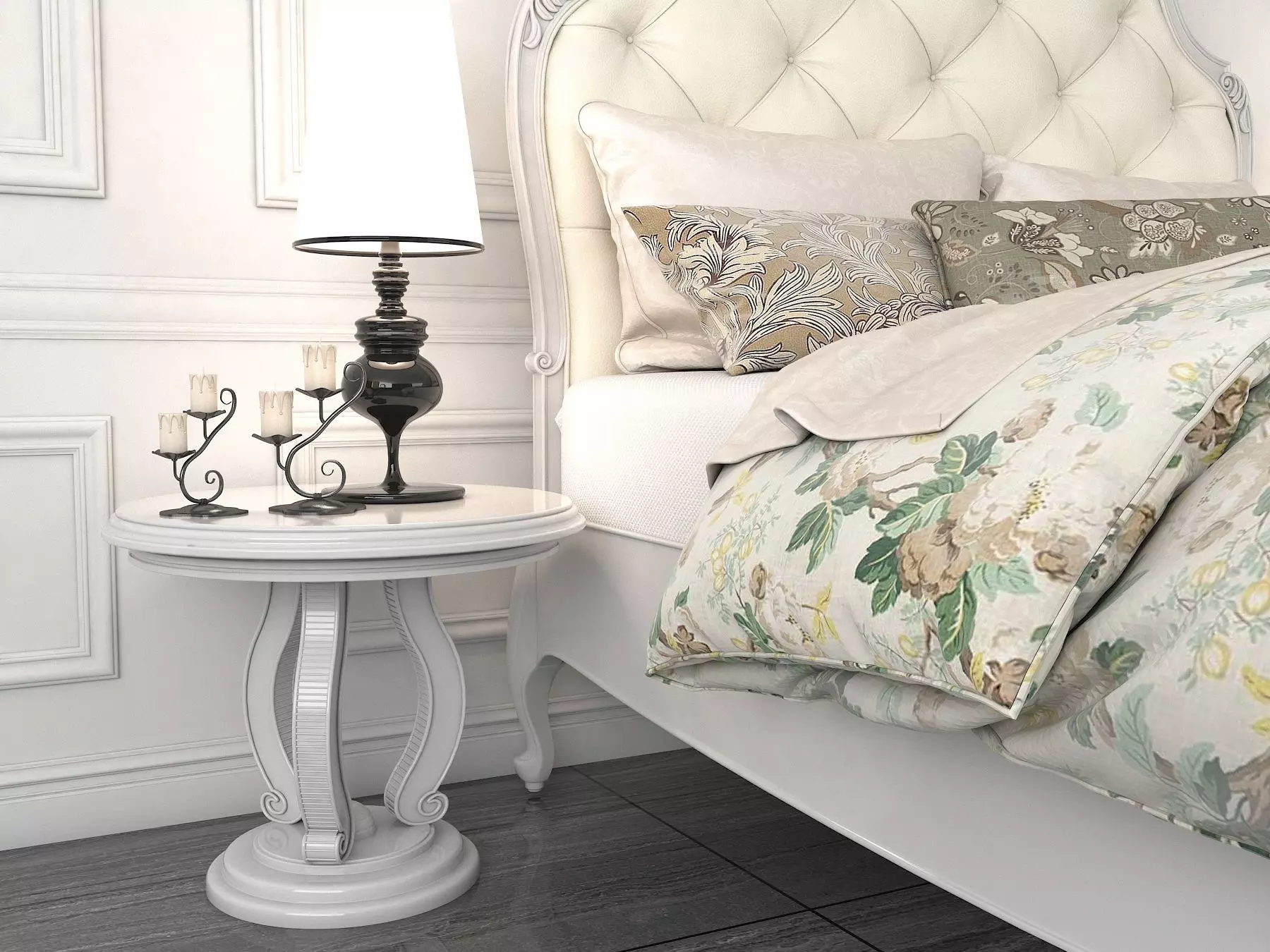 Classic European Style Bed Set 13 3D model_3